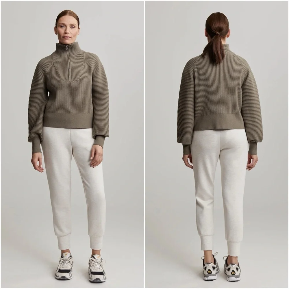 Varley Sweater Reid Half-Zip Knit Pullover Balloon Sleeves Boxy Gravity Sage M - Picture 2 of 14